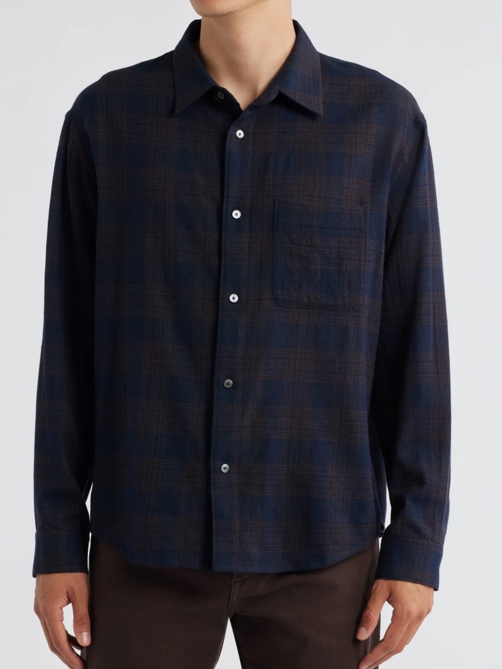 Frame Denim Navy and Brown Plaid Button-Down Shirt
